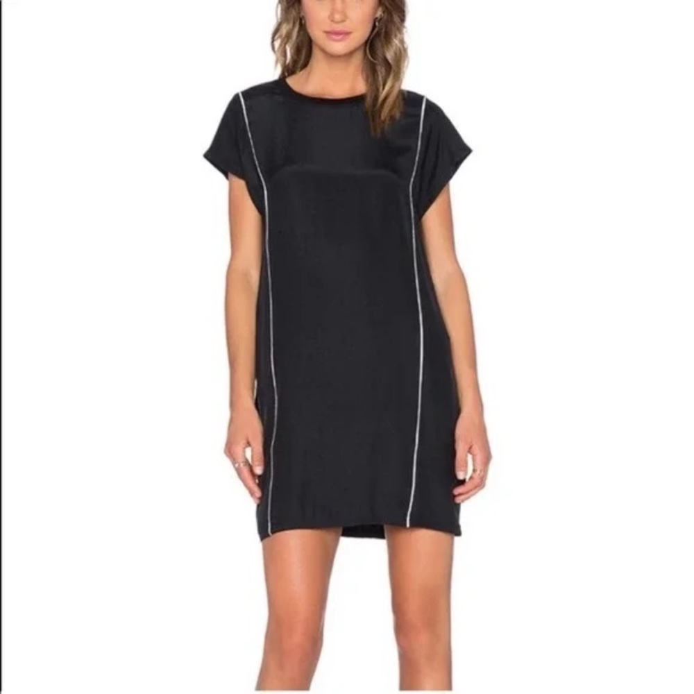 NWOT ATM Anthony Thomas Melillo Silk Shift Tunic Dress Black/White Piping Size M